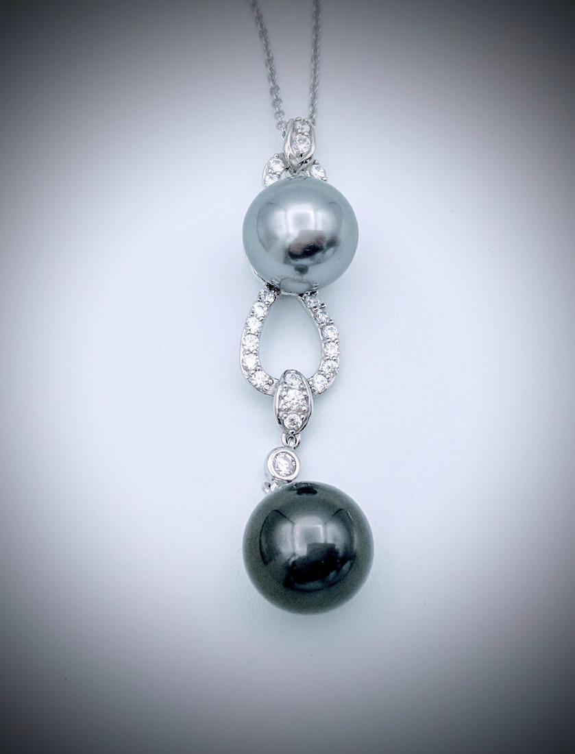 Sterling Silver Double Gray Pearl CZ Necklace (1 of 3)