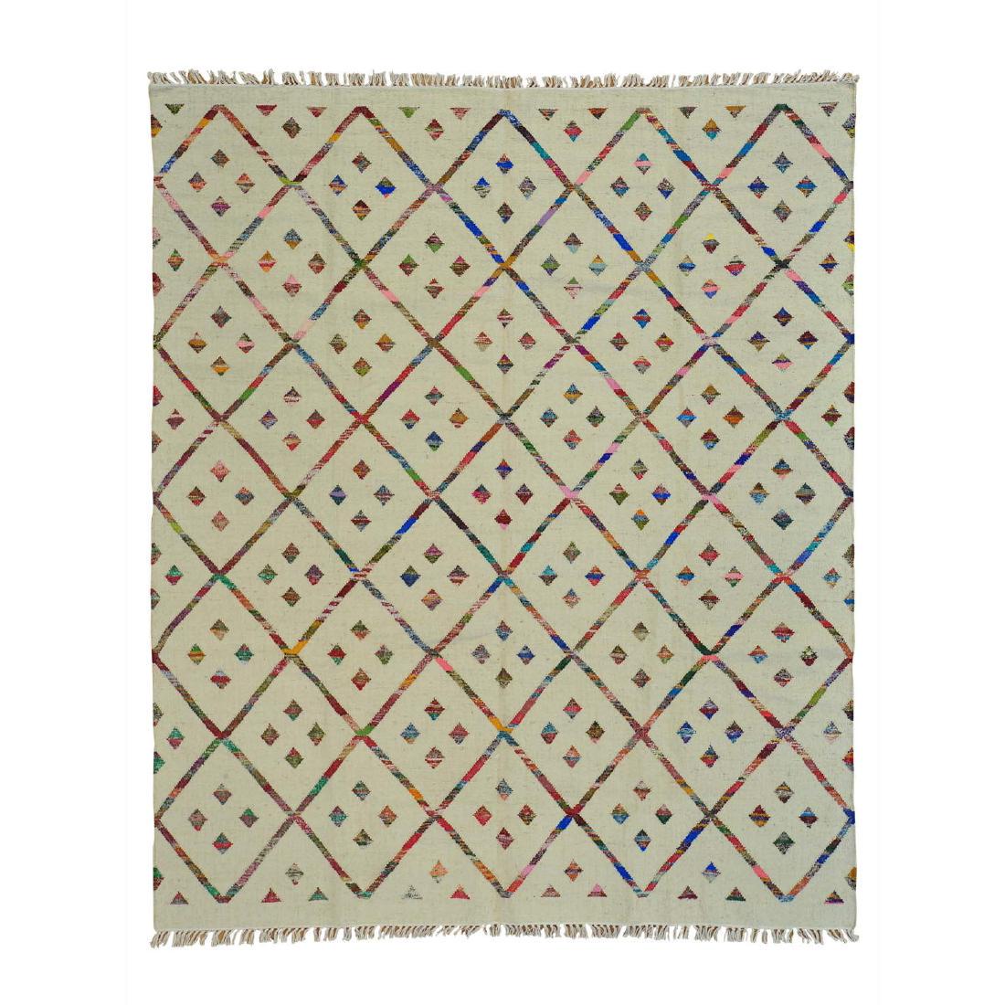 Hand Woven Flat Weave Wool Sari Silk Durie Rug 8.1x9.10 (1 of 5)