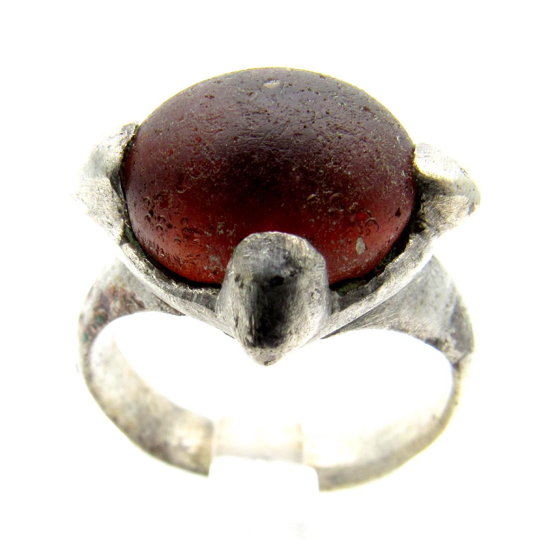Medieval Viking ring with a dark stone in the bezel (1 of 3)