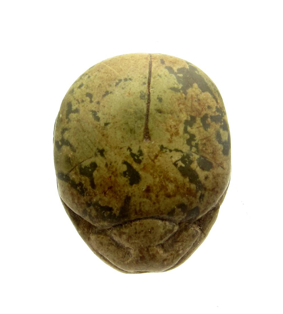 Ancient Egyptian Decorated Scarab Beetle Bead: Date: 2nd intermediate period, c. 1782 B.C - 1570 B.C. Material: stone Provenance: Obtained from an old British collection; Purchased from a private London collector, acquired between 1960-1990. Dimen