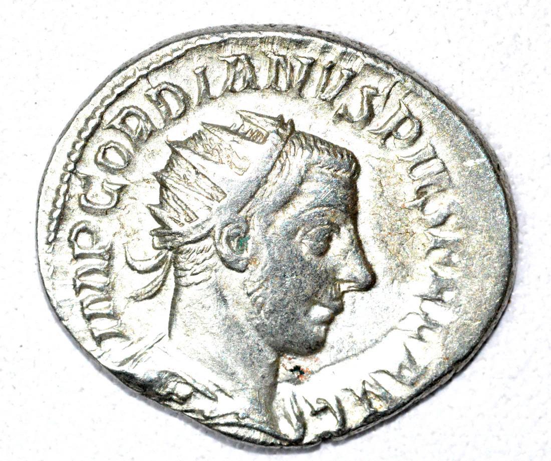 Roman AR Radiate of Gordian III, rv. Fortuna: Date: 3rd C AD Material: silver Provenance: From an old British collectom, acquired on German and Austrian art markets. Dimensions: 23mm; 4.8grams Roman AR Radiate of Gordian III, rv. Fortuna. Superb 