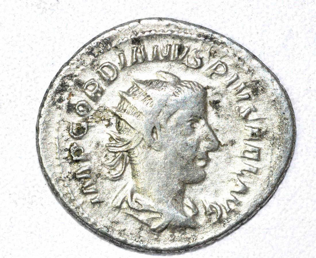Roman AR Radiate of Gordian III, rv. Felicitas: Date: 3rd C AD Material: silver Provenance: From an old British collectom, acquired on German and Austrian art markets. Dimensions: 25mm; 4.5grams Roman AR Radiate of Gordian III, rv. Felicitas. Super