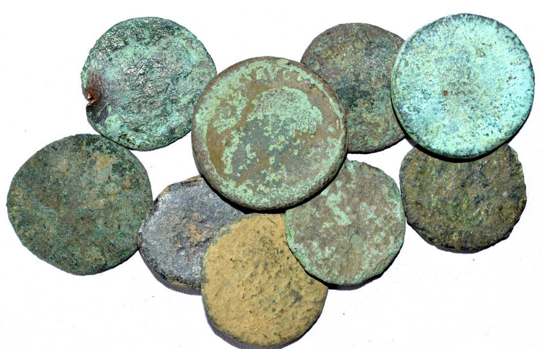 Lot of 10 Large Ancient Roman Coins for Cleaning (1 of 2)