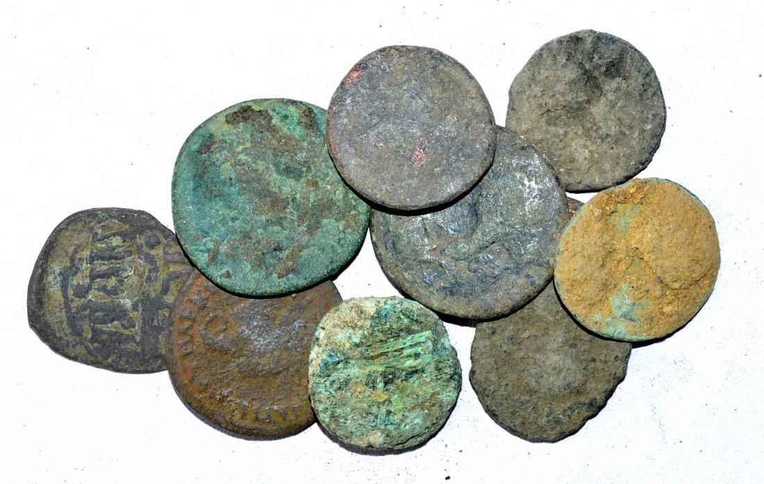 Lot of 10 Large Ancient Roman Coins for Cleaning (1 of 2)