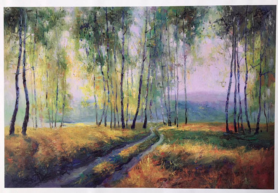 Path through the Birches by Vitaly Mikhailov: 24 x 30 unstretched giclee Vitaly Mikhailov was born in the Soviet Union on October 25, 1969. At the age of one year his mother Larissa and father Slava were divorced. His mother and uncle Valera rais