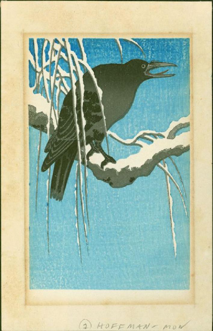 Ohara Koson Woodblock Crow on Snowy Bough Blue Version (1 of 2)