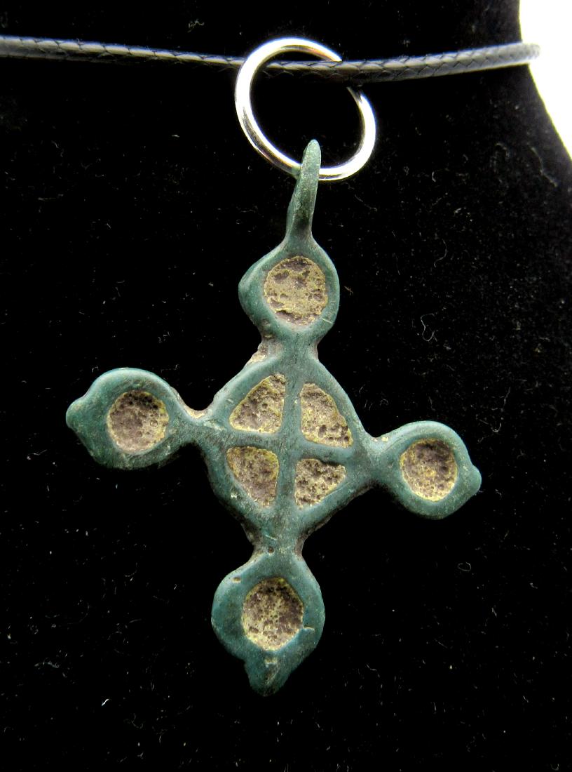 Medieval Viking Era Enameled Bronze Cross Pendant (1 of 2)