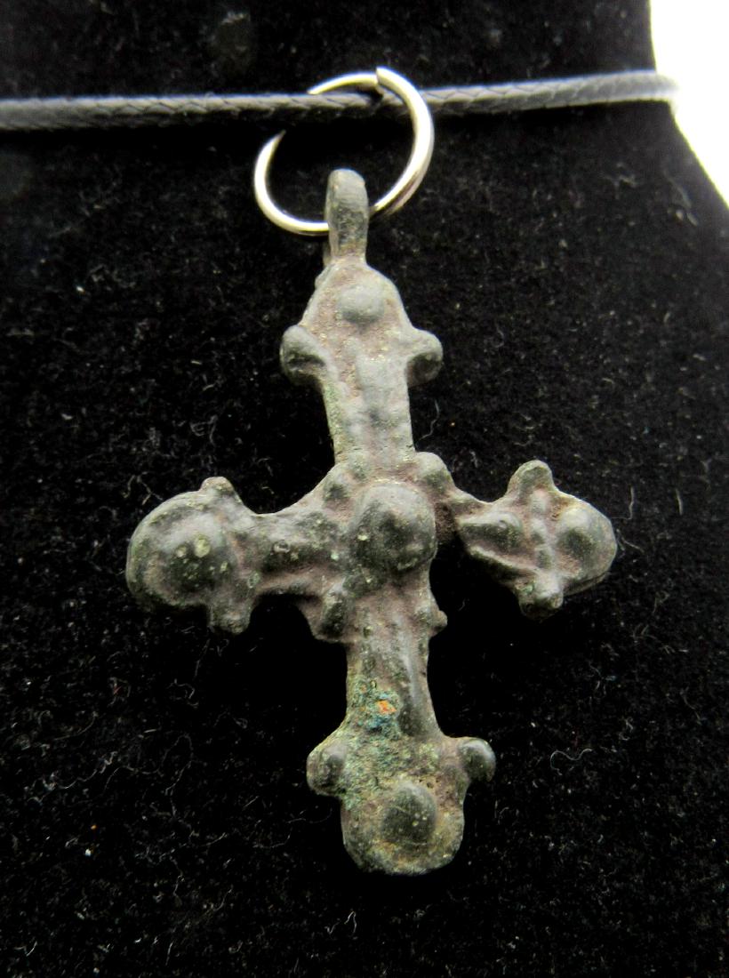 Medieval Viking Era Bronze Decorated Cross Pendant (1 of 2)