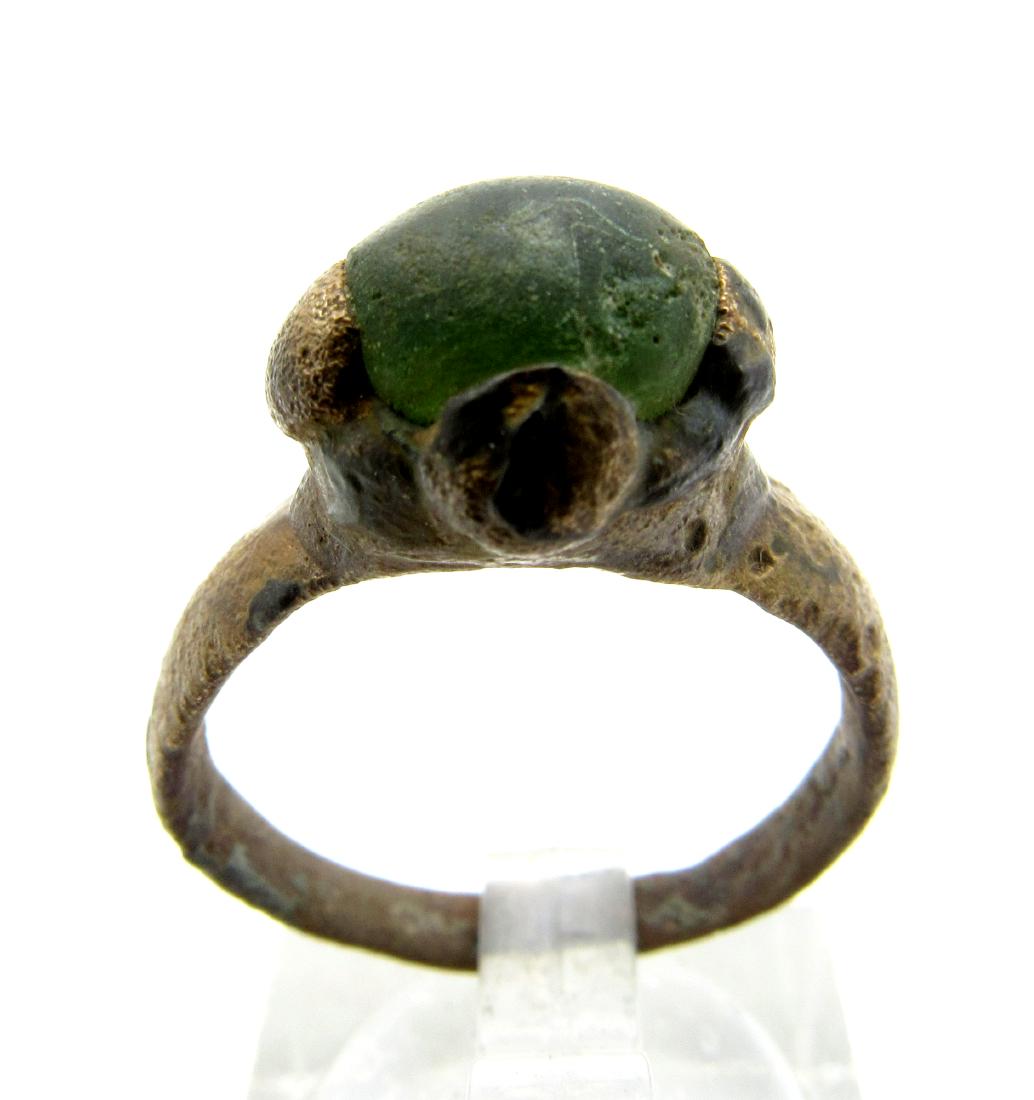 Medieval Viking Era Bronze Ring with White Stone (1 of 3)