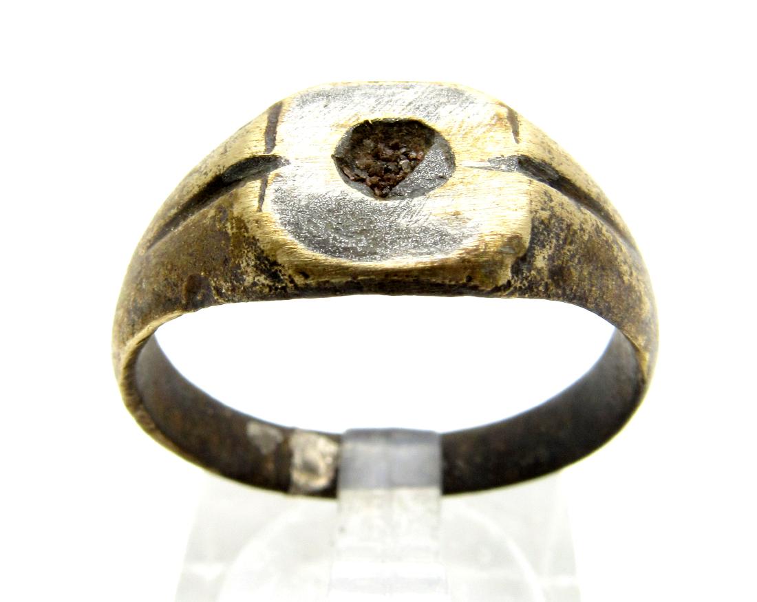 Medieval Viking Era Bronze Ring with Sun Symbol (1 of 3)