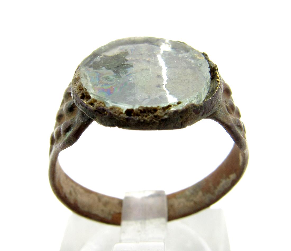 Medieval Viking Era Bronze Ring with Glass in Bezel (1 of 3)