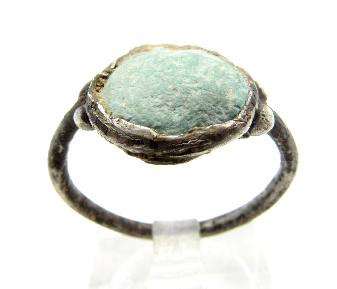 Medieval Viking Era Silver Ring with Enamel in Bezel (1 of 3)