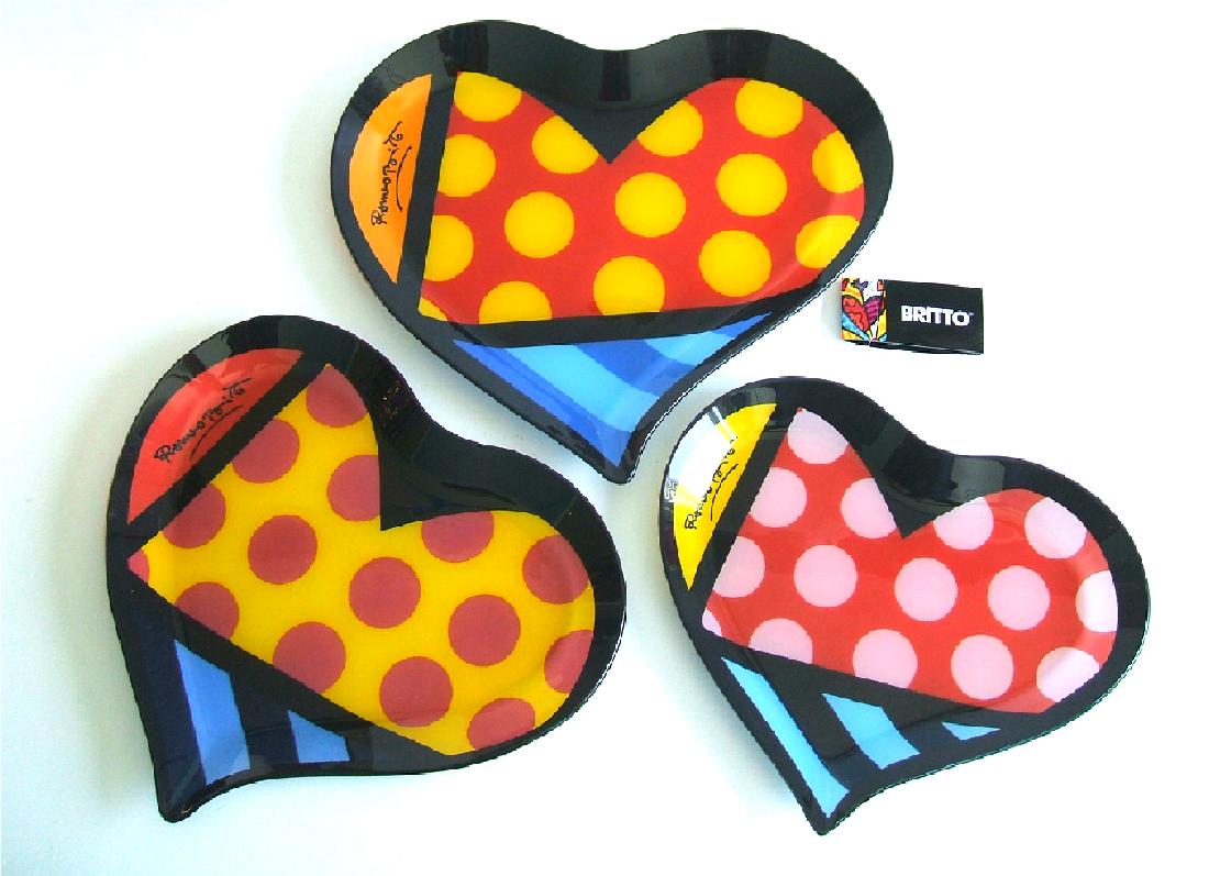Romero Britto: Glass Plate Hearts set of 3 (1 of 6)