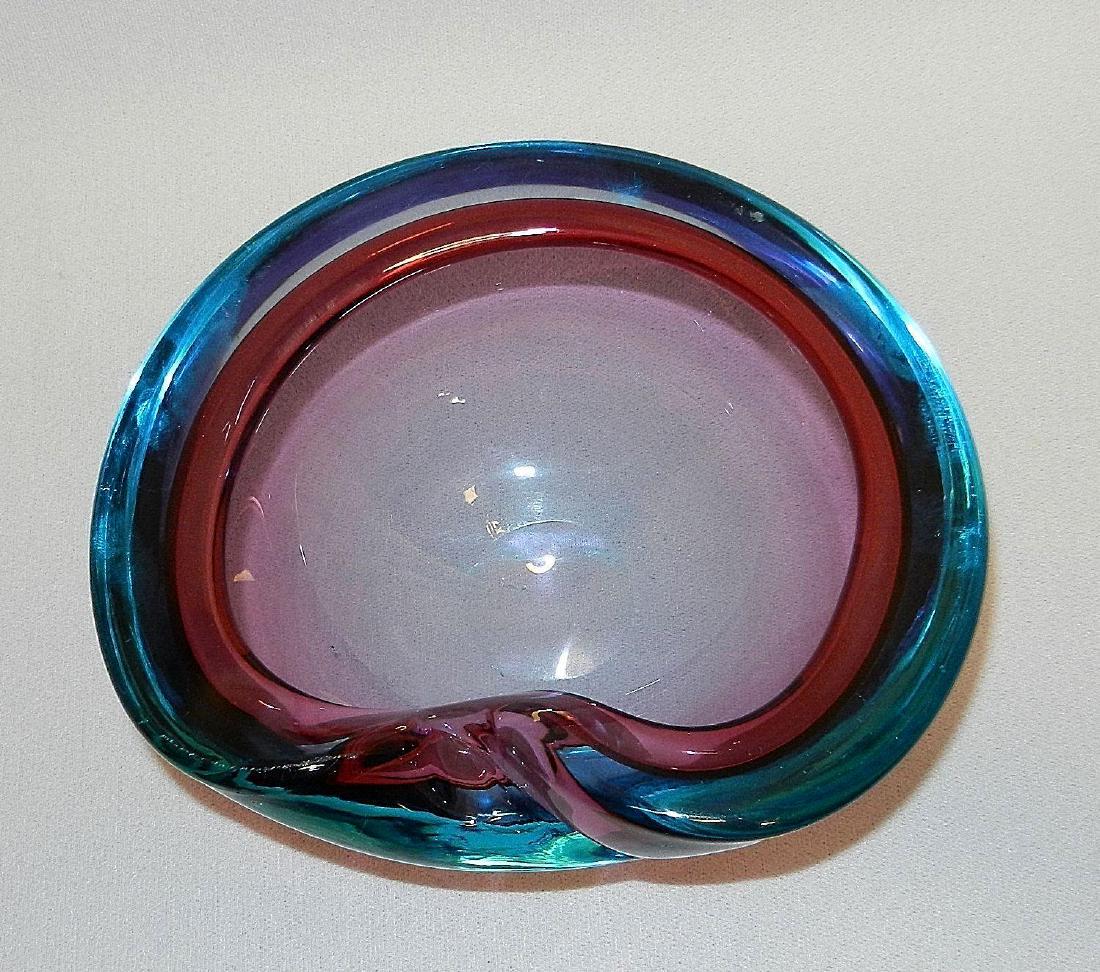 Vintage Mid-Century Murano Tri Color Art Glass Bowl: This vintage 1950’s Murano Tri Color Art Glass Bowl or Ashtray is in excellent condition. Simply one of the most beautiful I have seen. Is a stunning folded tri colored glass shape of a kidney or cl