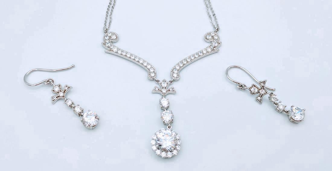 Sterling Silver Cubic Zirconia Necklace & Earring Set (1 of 6)
