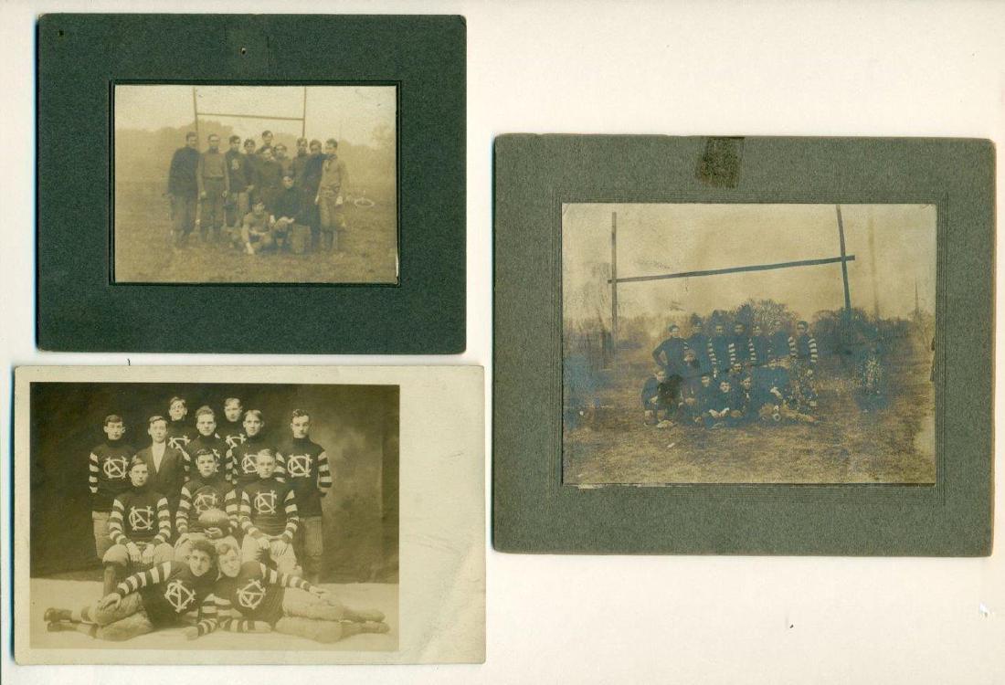 Lot of 3 Early Football Team Photos C 1910 Northwestern: Lot of 3 Circa 1910 Football Team Photographs; Depictions of players in uniform with footballs and gear, some identified. There is one real photograph postcard. Players in uniform with jerseys that ha