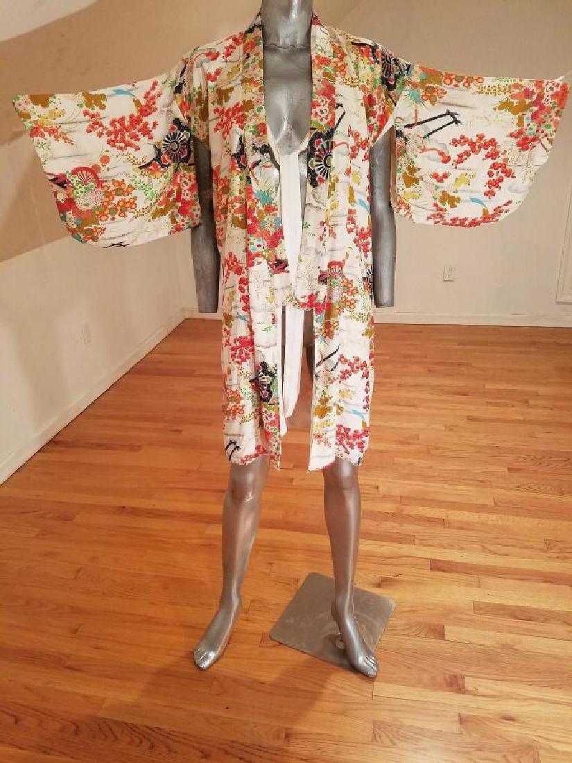 Vtg 1940's Japanese Haori Hand painted raw silk kimono (1 of 9)