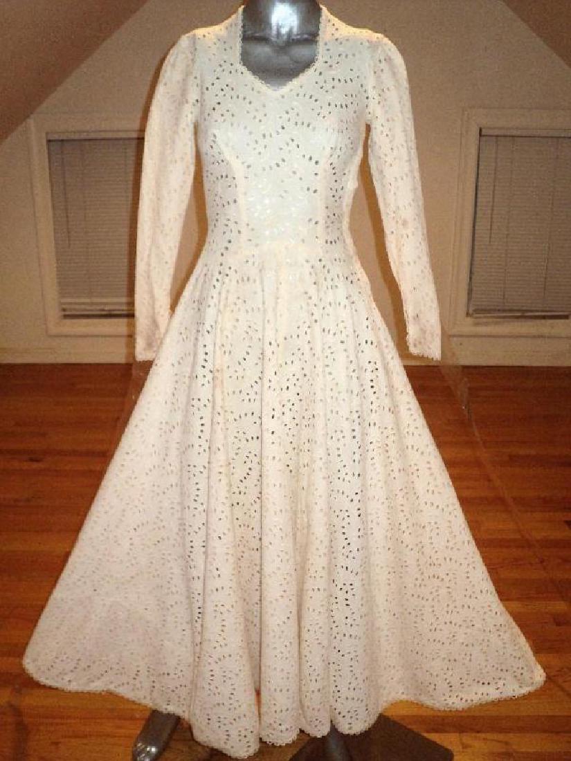 Vtg 1930-40"s embroidered eyelet tea/garden midi full (1 of 5)
