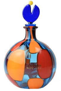 Pezzata weaving bottle-Murano: Item: Bottiglia a tessere Pezzata Maker: Angelo Ballarin ( F&M Ballarin )Origin: Murano Date/Period: 2018 Materials: Glass Size: H. 16 cm, L. 9,5 cm, P. 120 grams Pierced weave bottle made in Murano b