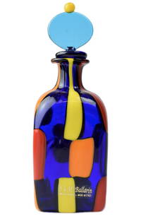 Pezzata weaving bottle-Murano: Item: Bottiglia a tessere PezzataMaker: Angelo Ballarin ( F&M Ballarin )Origin: MuranoDate/Period: 2018Materials: GlassSize: H. 15,5 cm, L, 5 cm, P. 125 grams Pierced weave bottle made in Murano by