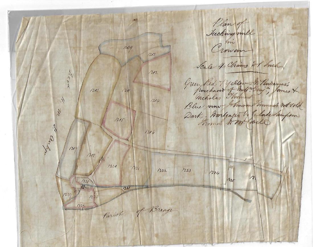 19th C Linen Manuscript Map Tuckingmill Cornwall (1 of 1)