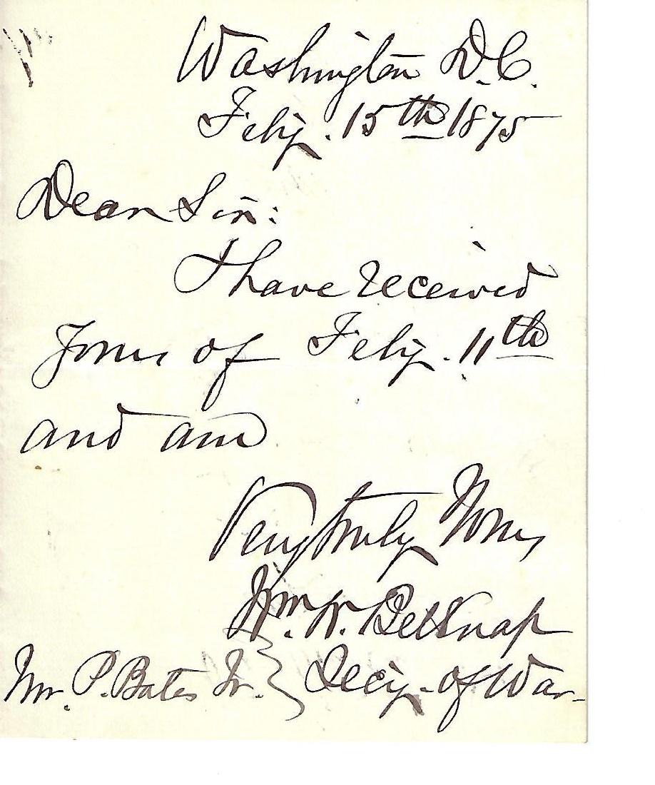 1875 Autographed Note Signed William Worth Belknap (1 of 1)