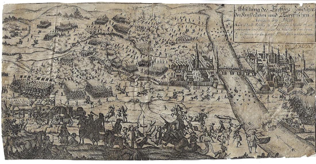 17th C Engraving Turks Battle Nissa (1 of 2)
