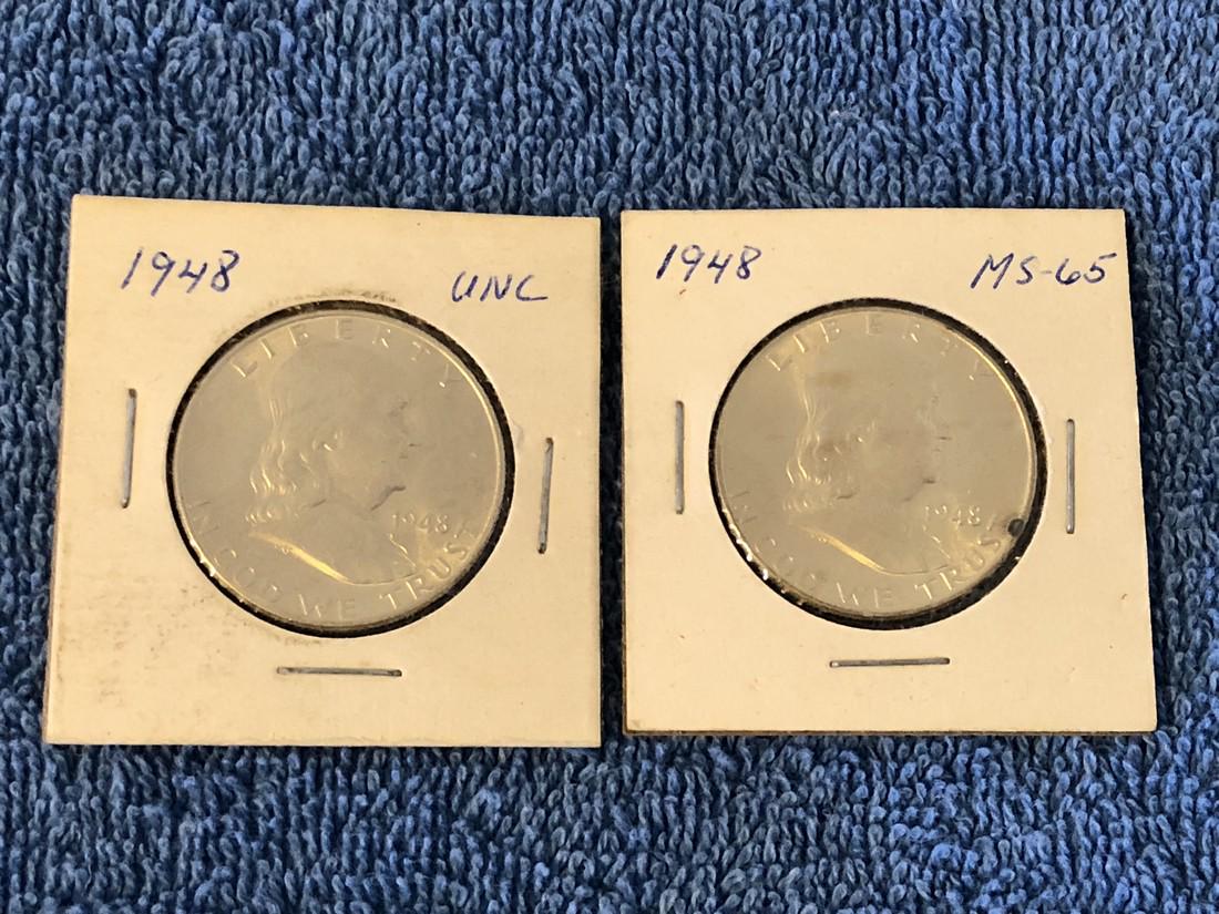 2-1948 Franklin Halves MS60+ (1 of 2)