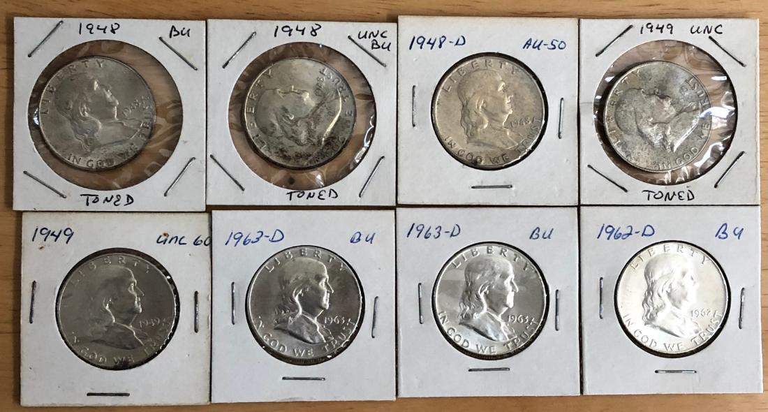 Lot of 8 Franklin Halves AU-BU (1 of 2)