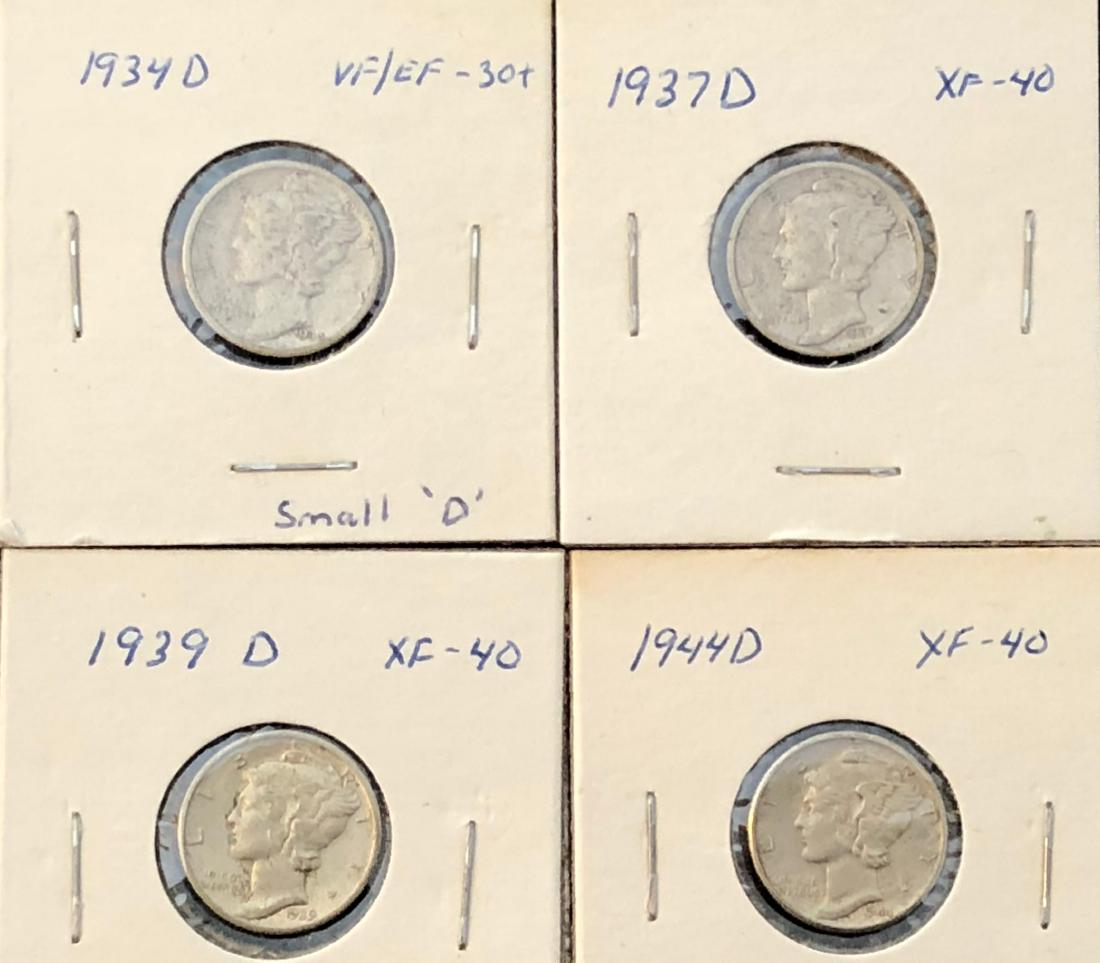 "D" Series 4-Mercury Dimes: D Series 4-Mercury Dimes: 1934D - 37D - 39D - 44D Please note that this lot has a confidential reserve. When you leave a bid in advance of the auction, submit your maximum. The bidder who has submitte
