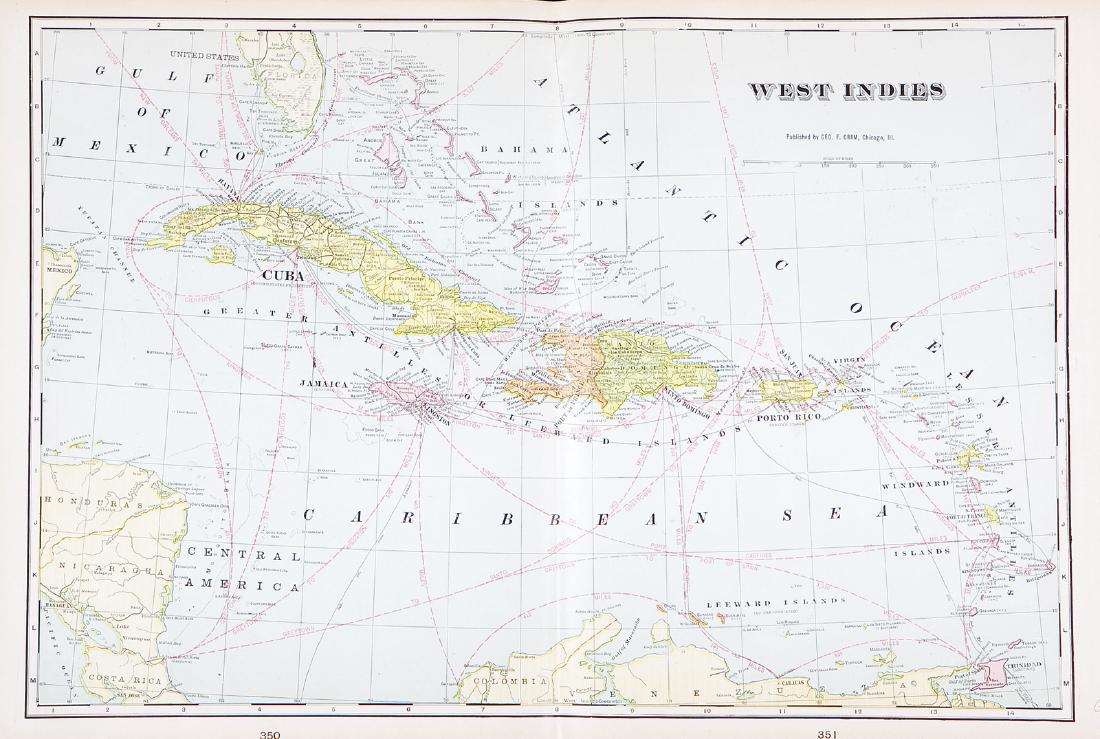 Cram: Antique Map of the West Indies, 1892 (1 of 2)