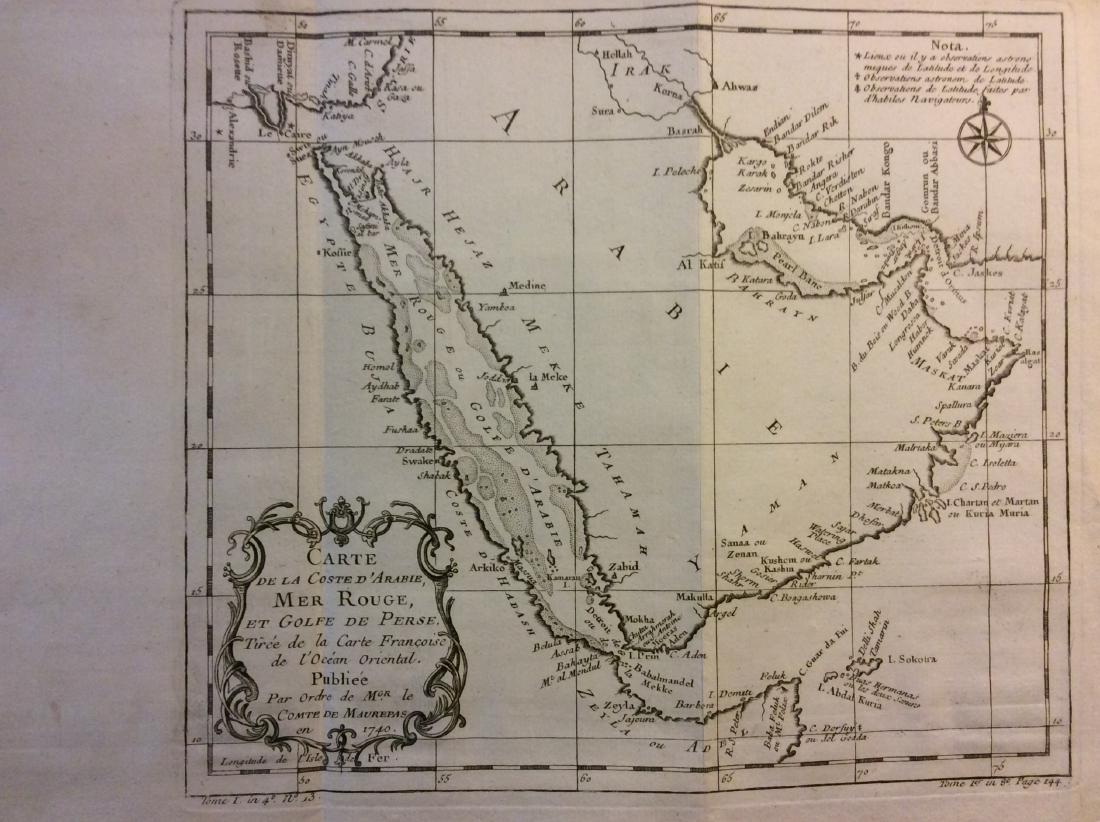 Bellin: Antique Map of Arabian Peninsula, 1740-70: Title/Content of Map: Arabian Peninsula by Bellin Date Printed: c1740-70's Cartographer: J.N. Bellin& J.F. La Harpe Material/Medium: Paper Size: 15" x 9 1/3" Copperplate engraved. Published in Paris. 
