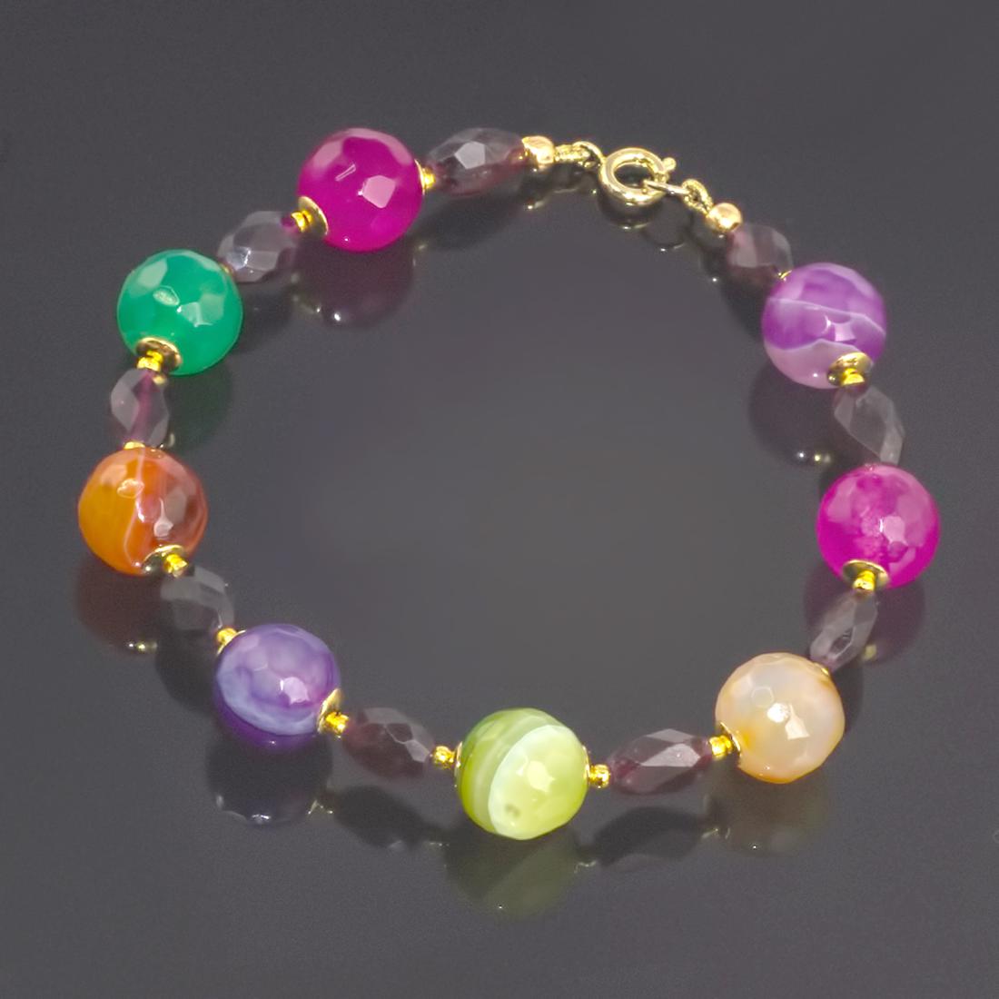 Multi-Coloured Bracelet with Garnets, 14kt Gold clasp (1 of 4)
