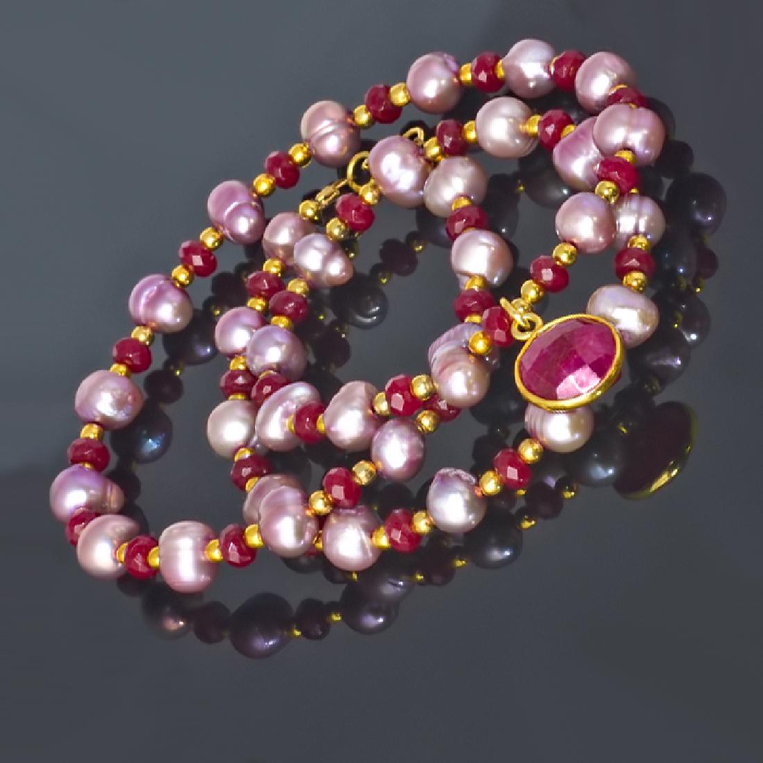 Lavender Pearl, Rubellite and Ruby Pendant Necklace (1 of 6)