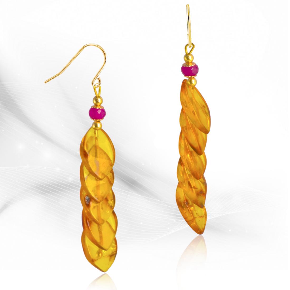 14kt  Earrings with Ntural Baltic Amber and Rubies (1 of 4)