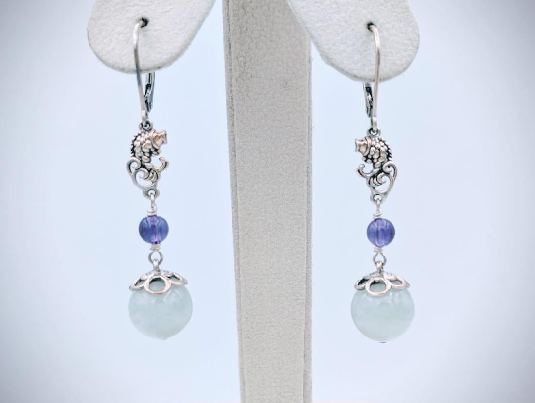 Sterling Silver Jade Amethyst Koi Fish Earrings (1 of 3)
