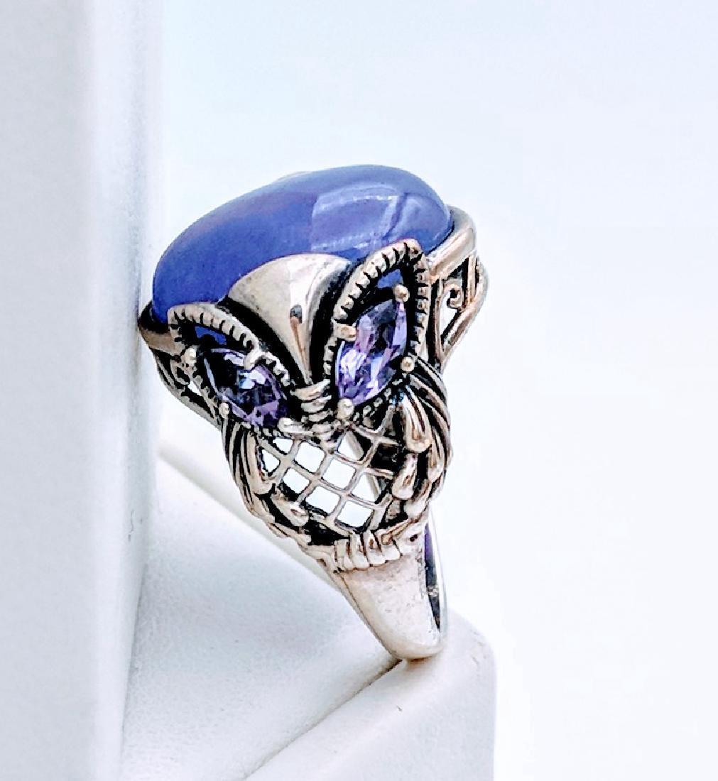 Sterling Silver Violet Jade Amethyst Owl Design Ring (1 of 4)