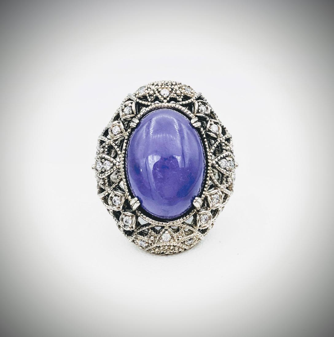 Sterling Silver Vintage Designed Violet Jade Ring (1 of 4)