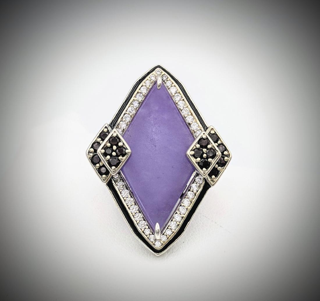 Sterling Silver Violet Jade Garnet Black Enamel Ring (1 of 4)