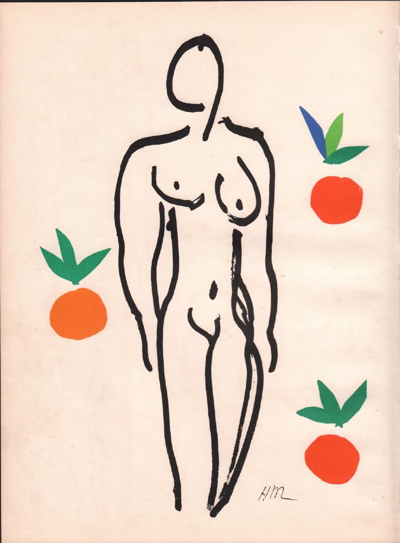 Henri Matisse Artwork 1958 Color Lithograph: One of Henri Matisse's last works of art between 1950-1954, a colour lithograph and printed by Mourlot Freres. The image is one sided. 1958 Colour Lithography 10.5x14" Please note that this lot has a 