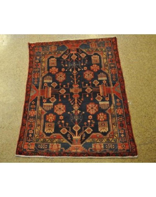 Persian Hamadan Navy Orange Hand-Knotted Rug 3.9x5.2 (1 of 6)
