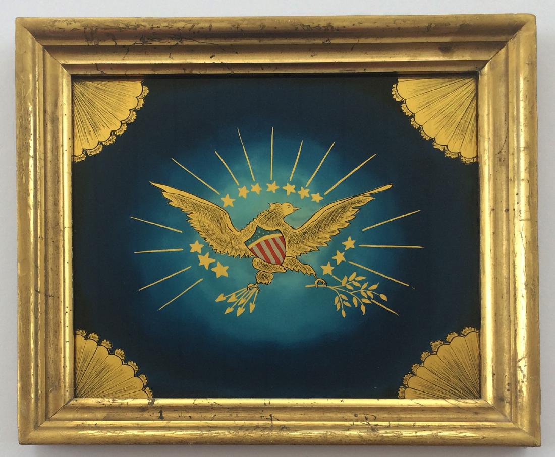 C 1860 Patriotic US American Eagle Shield Reverse Glass (1 of 3)