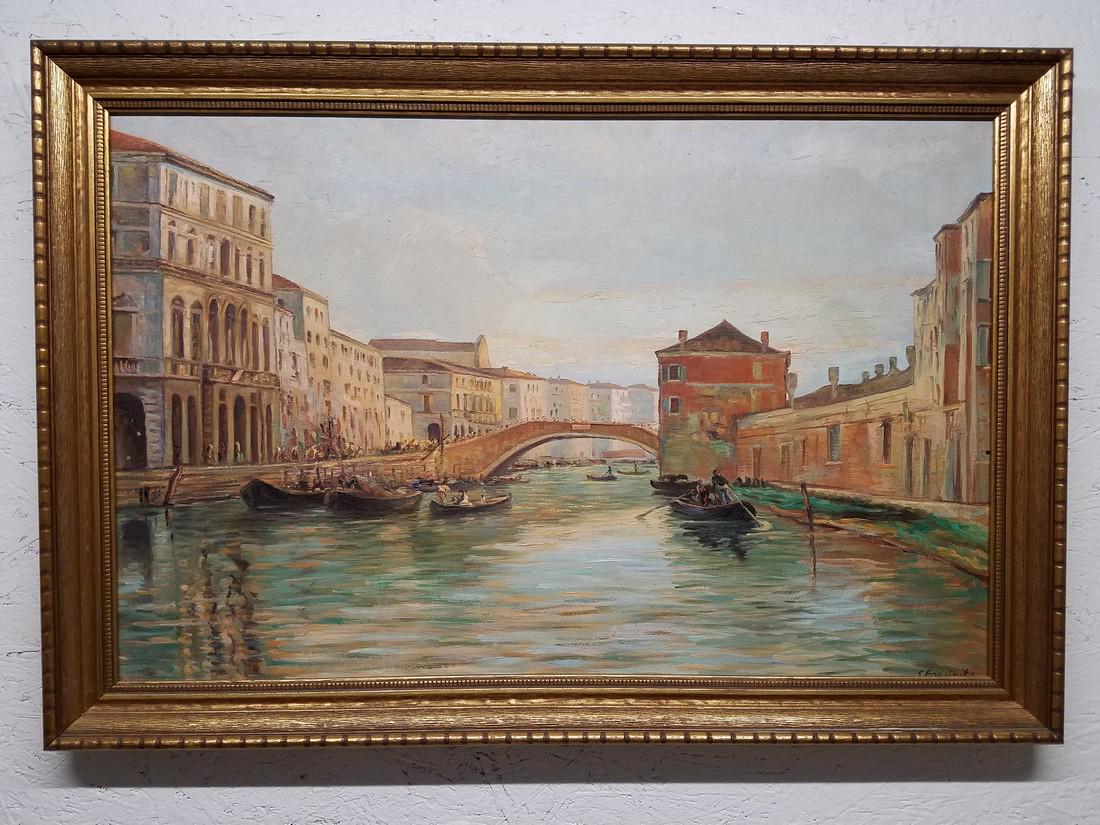 S. Forciniti Framed Oil Painting of Venice Waterway (1 of 4)