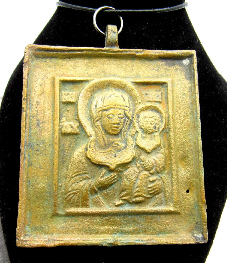 Late Medieval Bronze Icon with Mother Mary and Jesus (1 of 2)