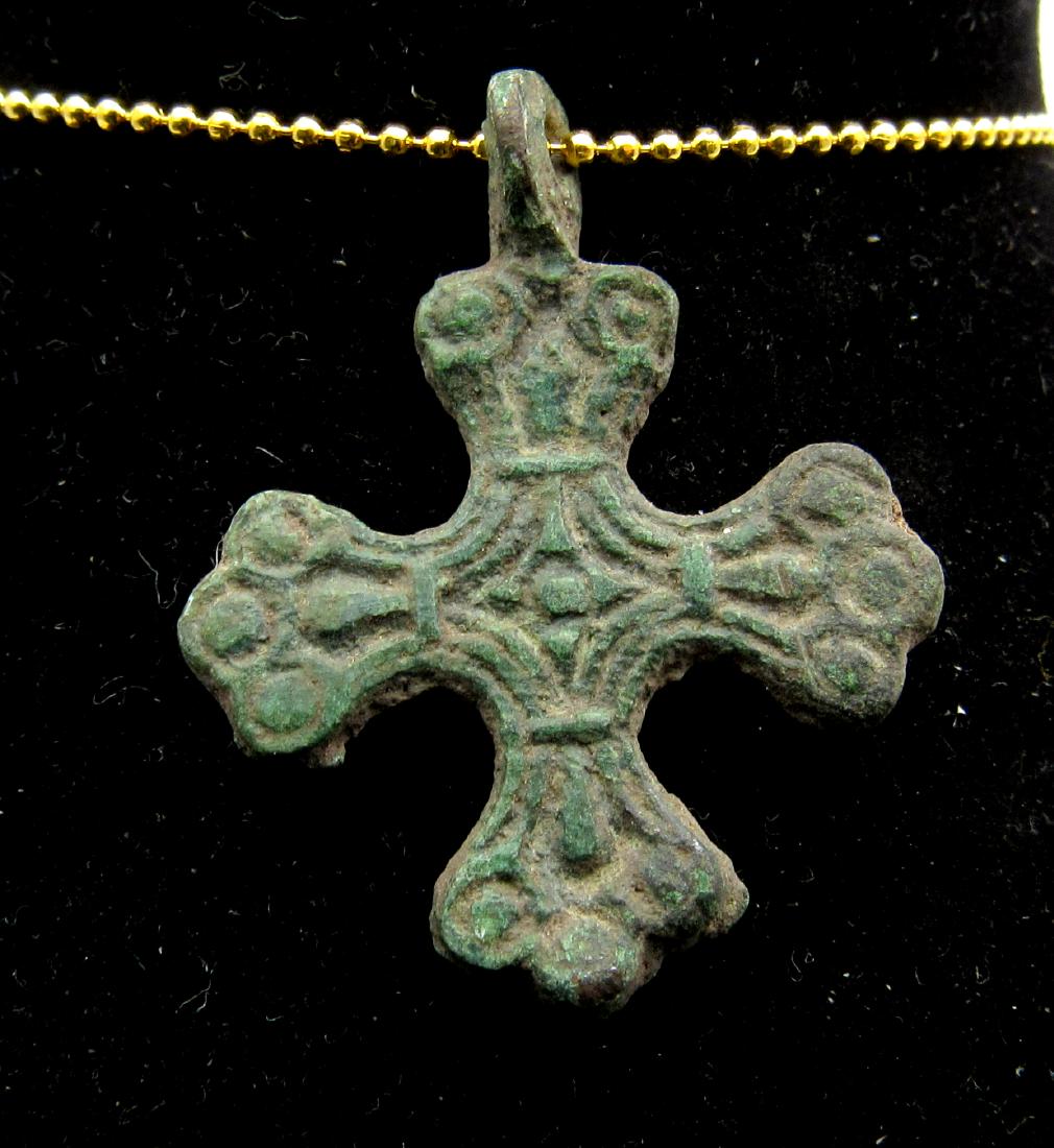 Medieval Viking Era Bronze Cross Pendant Runic Decor (1 of 2)