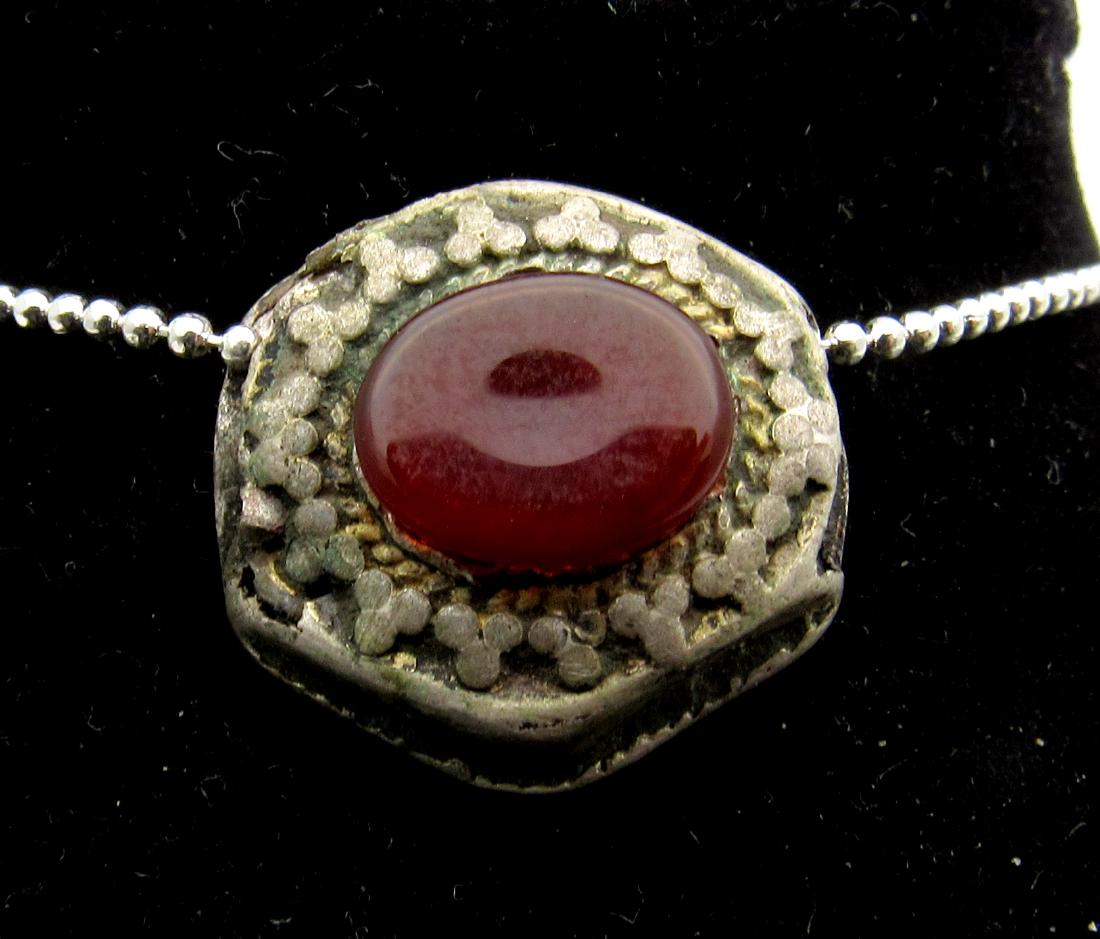 Medieval Viking Era Silver Pendant with Carnelian Stone (1 of 2)