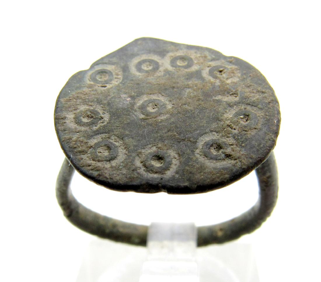 Medieval Saxon Era Bronze Ring with Sun Symbols (1 of 3)