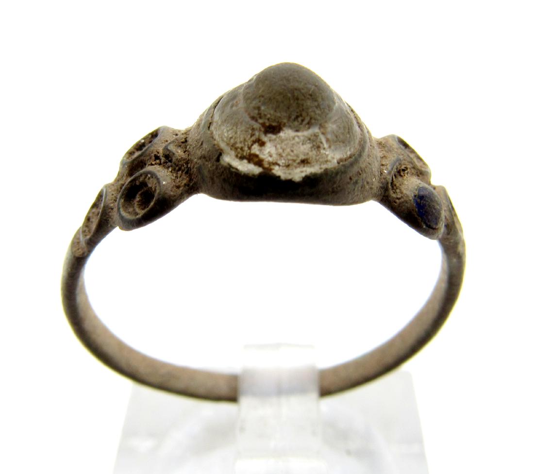 Late Medieval Bronze Ring with 1 white and 1 Blue Stone (1 of 3)
