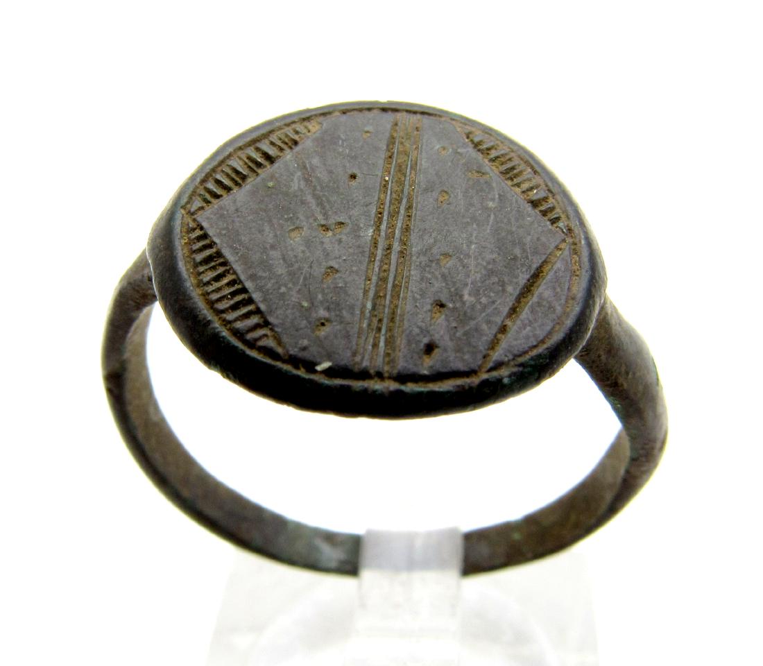 Medieval Viking Era Bronze Ring & Dragons Eye on Bezel (1 of 3)