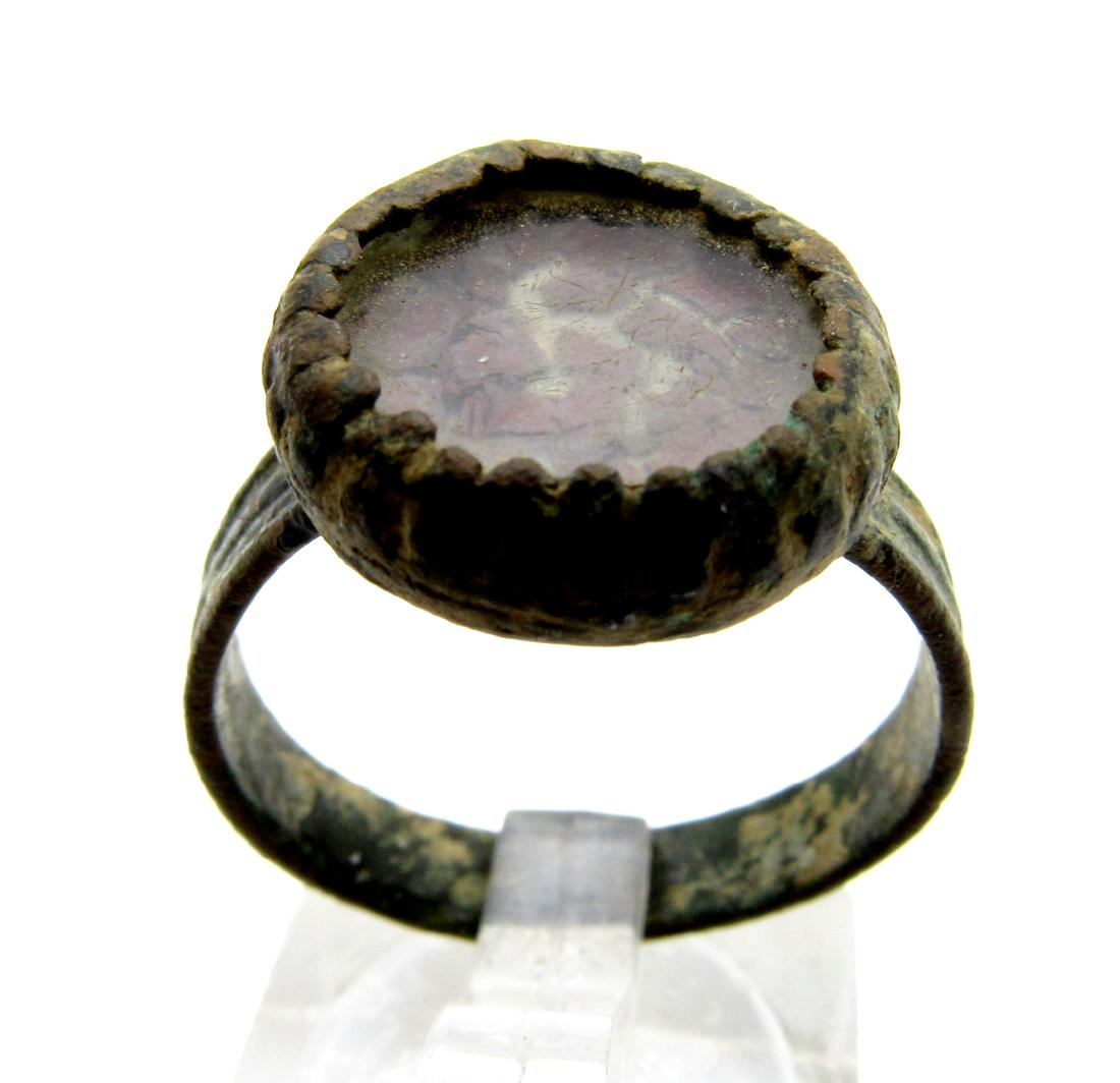 Medieval Bronze Ring with Glass Bezel - Memento Mori (1 of 3)